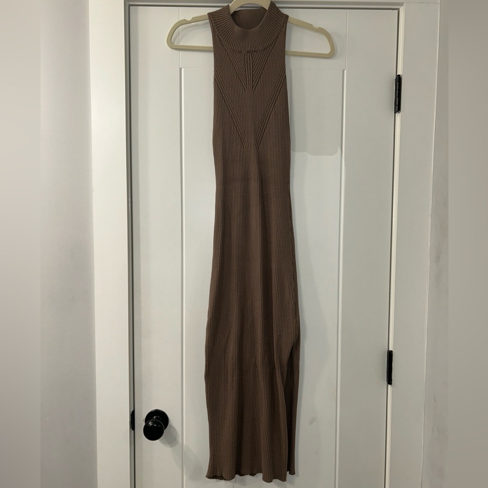 Heartloom stretch midi mock neck dress with slit